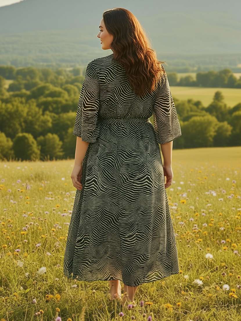 globus gloplus women multicolor v-neck abstract print waist tie-up plus size maxi wrap dress - 22270456 -  Standard Image - 3