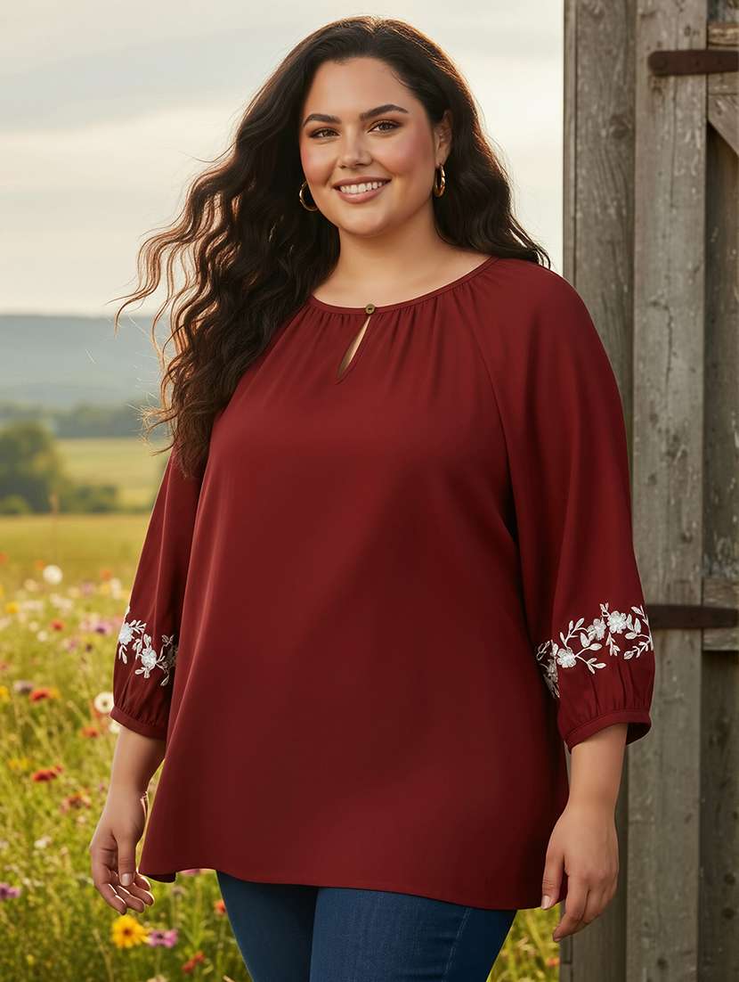 women plus size three quarter sleeve top