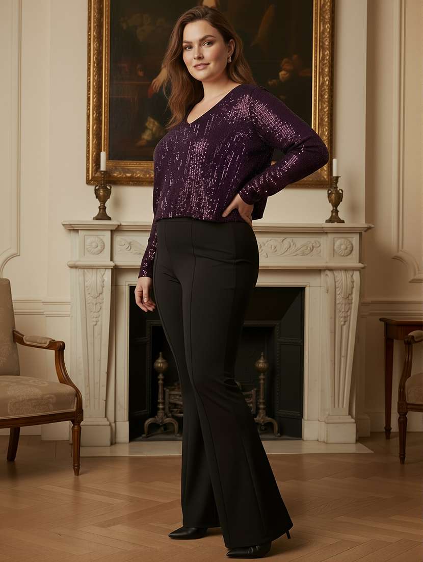 globus gloplus women purple v-neck long sleeves sequinned plus size party top - 22270463 -  Standard Image - 3