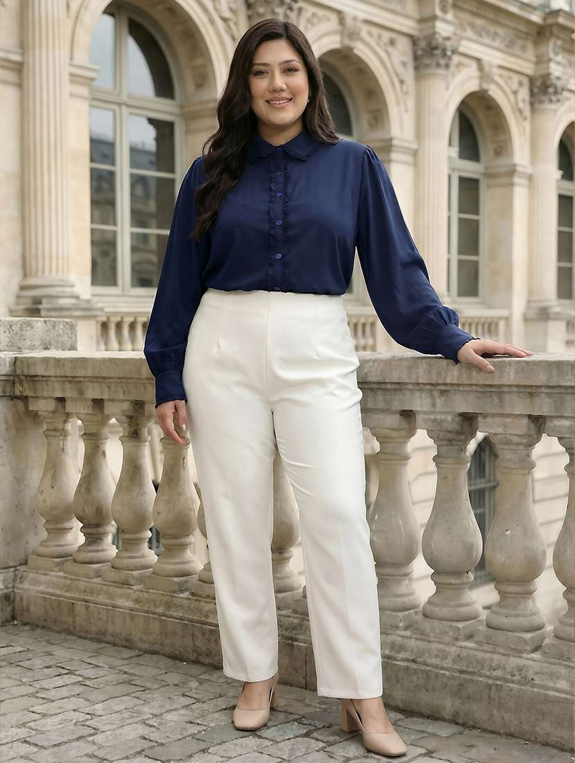 women plus size solid collared long sleeve shirt - 22270467 -  Standard Image - 3