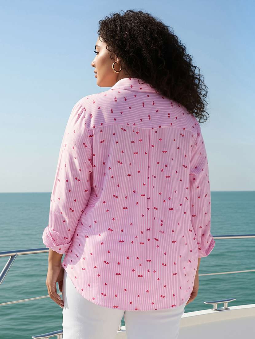 women plus size printed collared long sleeve shirt - 22270471 -  Standard Image - 3