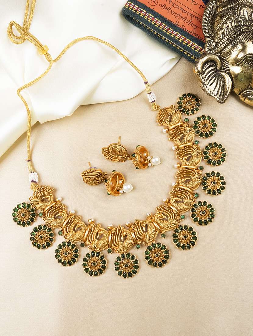 women gold plated peacock necklace set