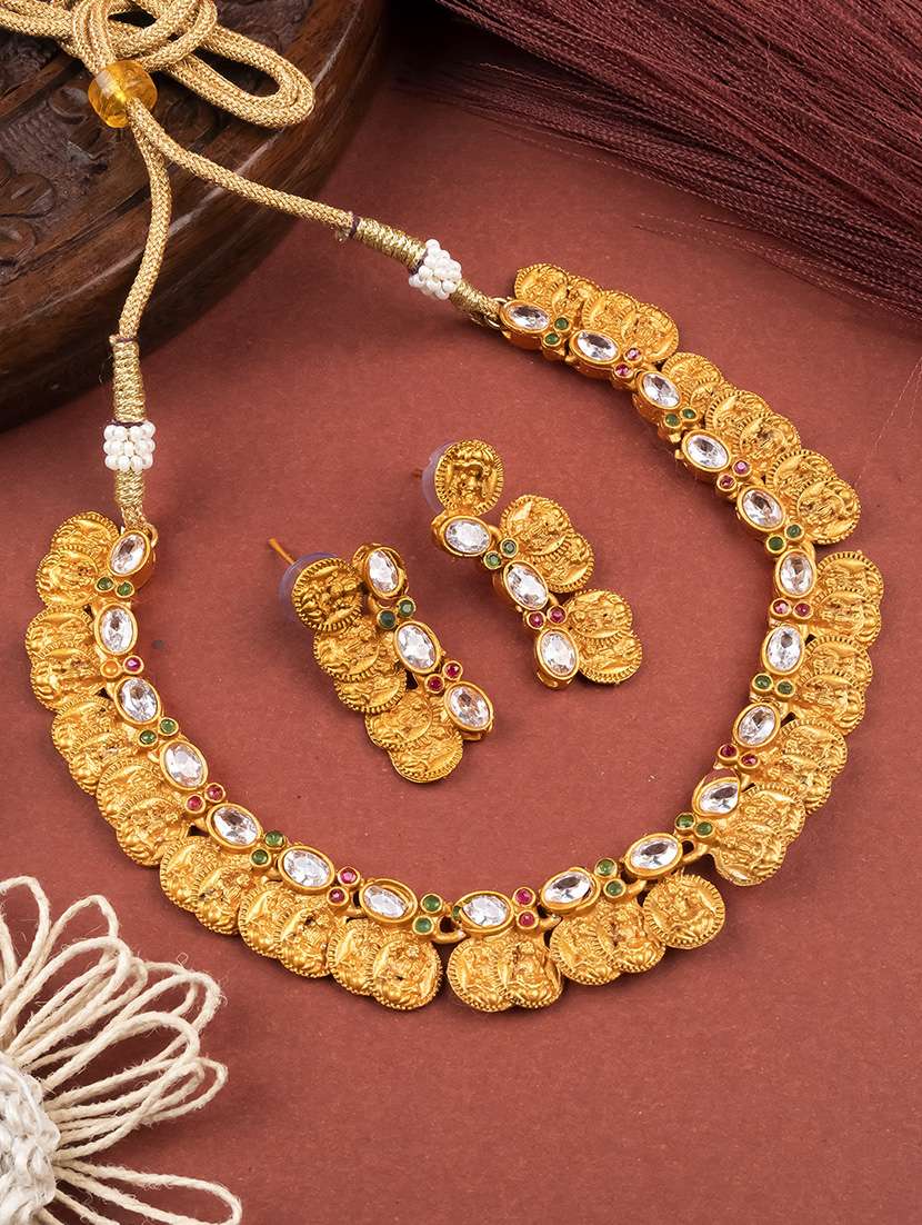 gold plated kemp laxmi coin necklace set
