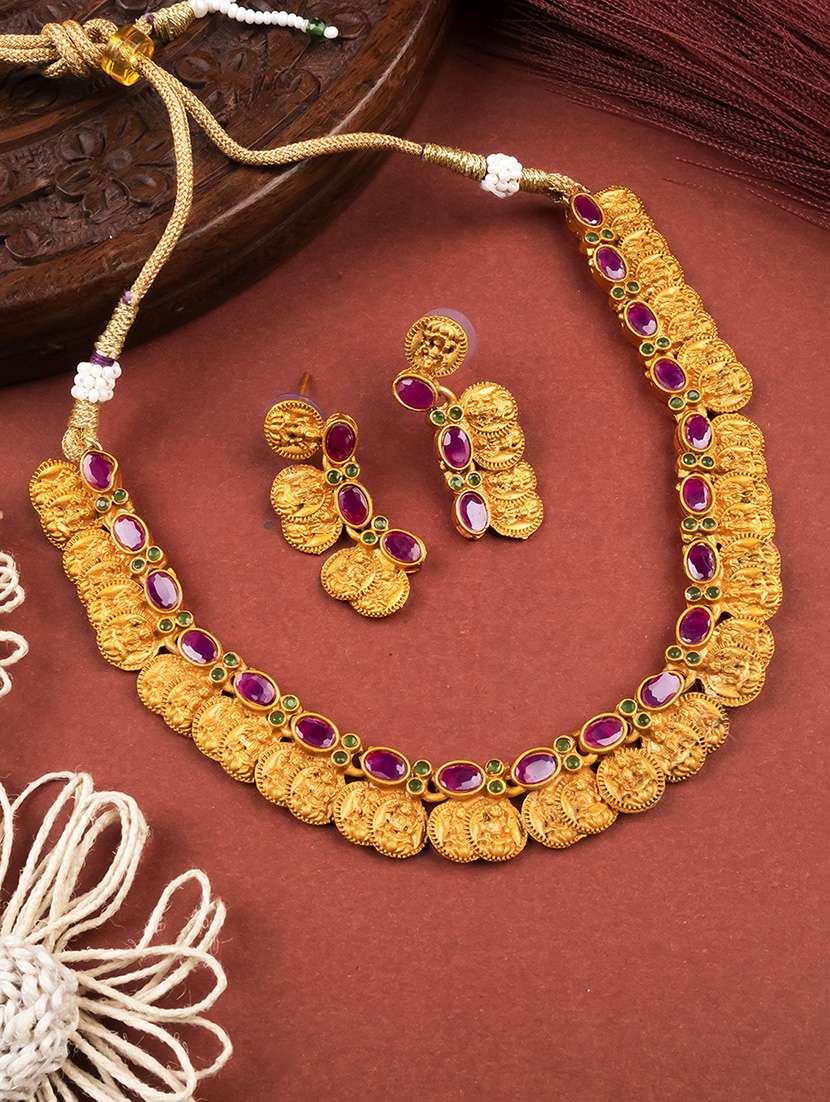 gold plated kemp laxmi coin necklace set