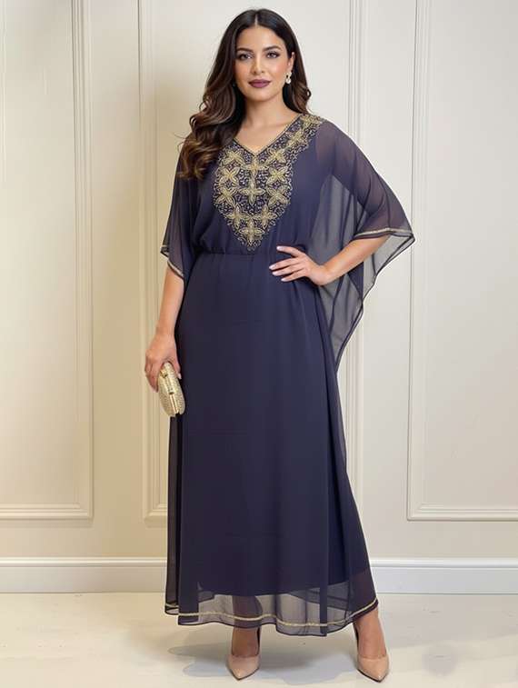 women embroidered kimono sleeve kaftan dress