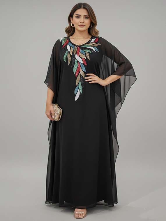 women embroidered kimono sleeve kaftan dress