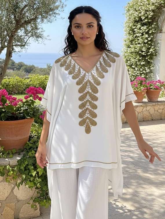 women embroidered kimono sleeve kaftan kurta