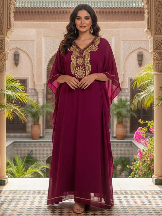 women embroidered kimono sleeve kaftan dress