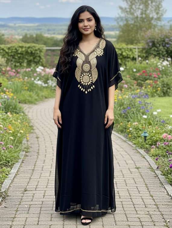 women embroidered kimono sleeve kaftan dress