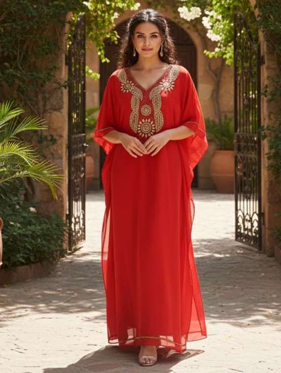 women embroidered kimono sleeve kaftan dress