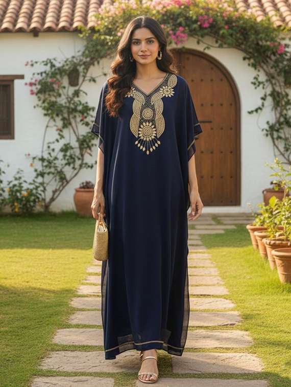 women embroidered kimono sleeve kaftan dress