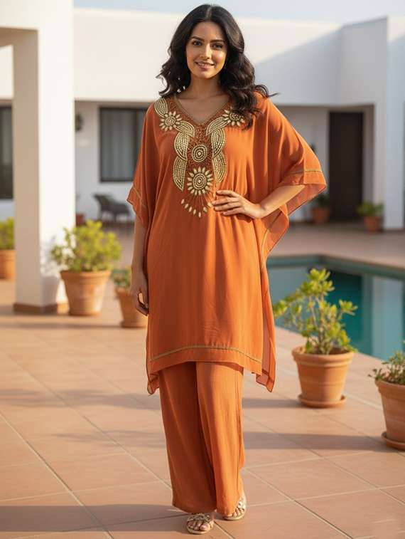 women embroidered kimono sleeve kaftan kurta