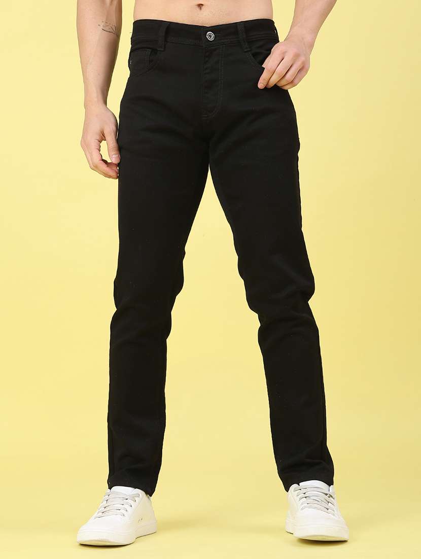 men plain mid rise full length jeans