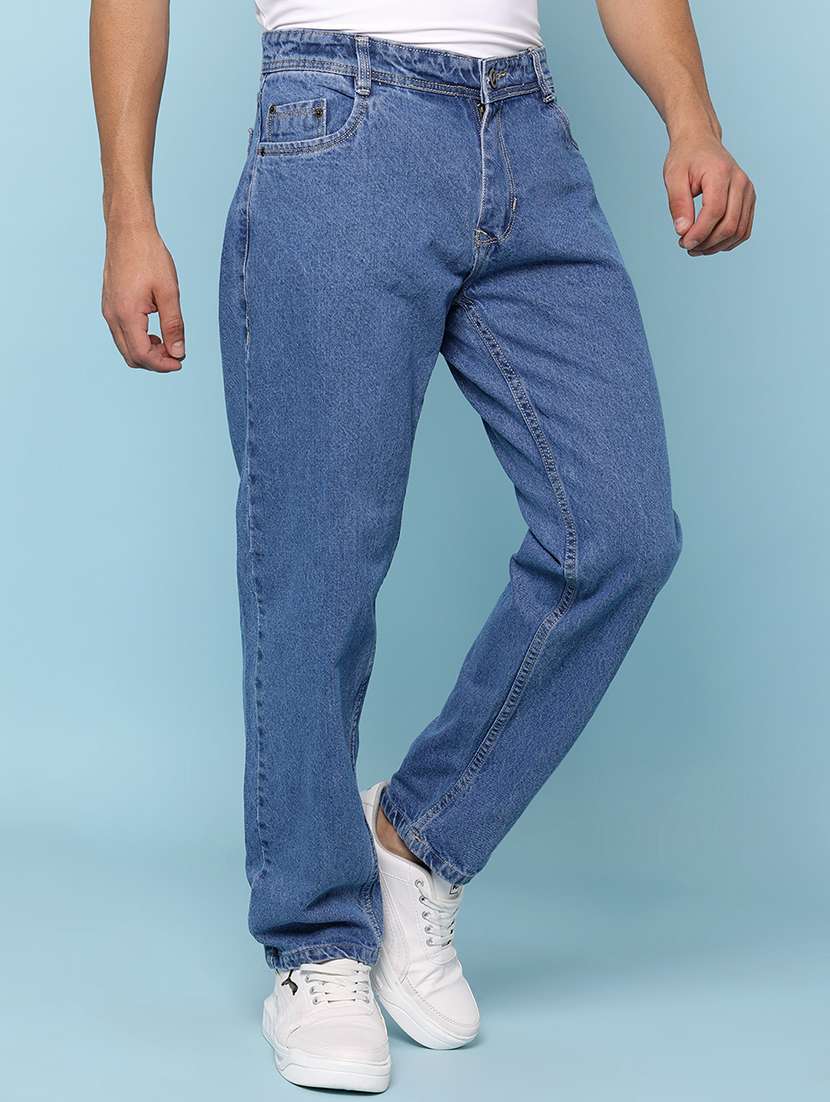 men plain mid rise full length straight jeans