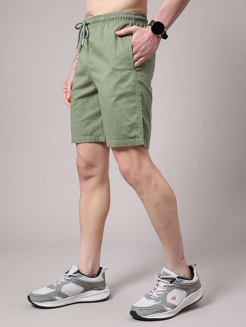 men olive cotton shorts three - fourth