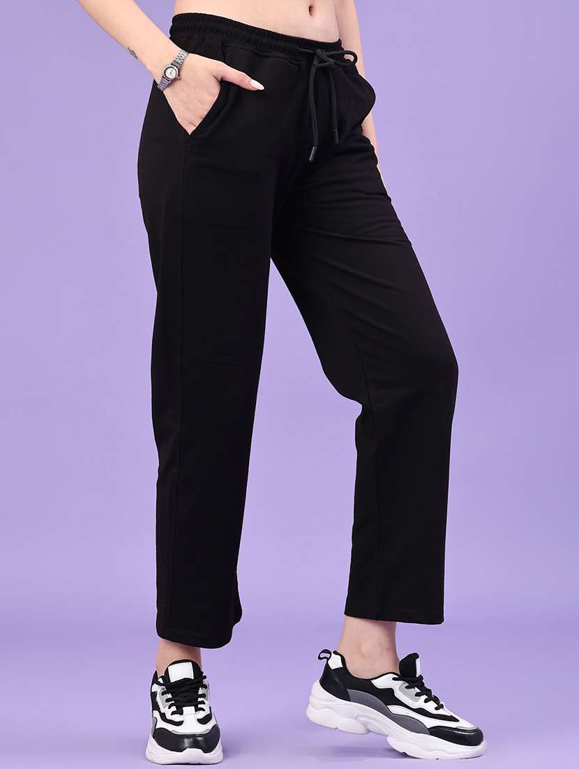 women solid mid rise track pant