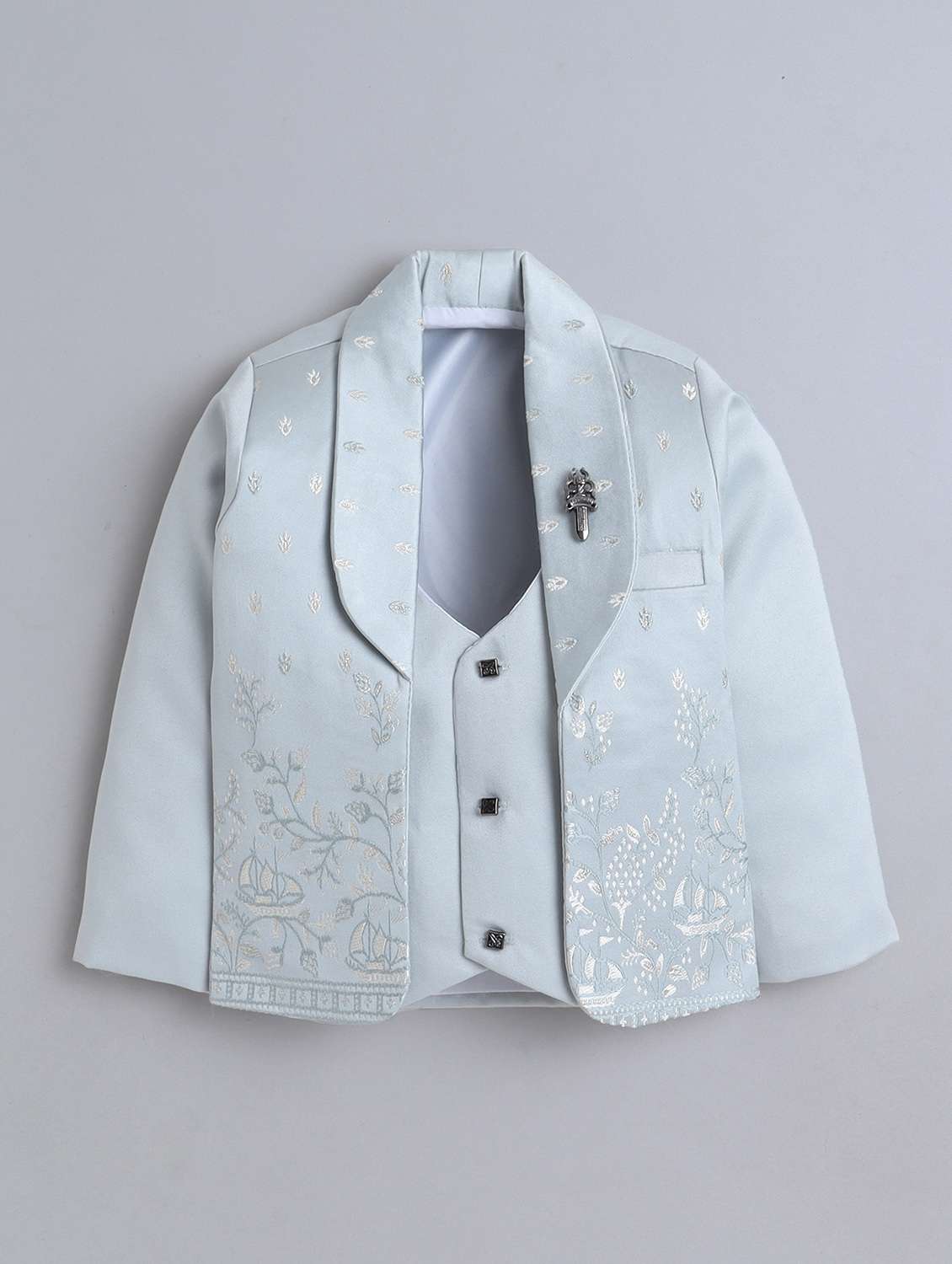 boys printed blazer and trouser with shirt set - 22271315 -  Standard Image - 3