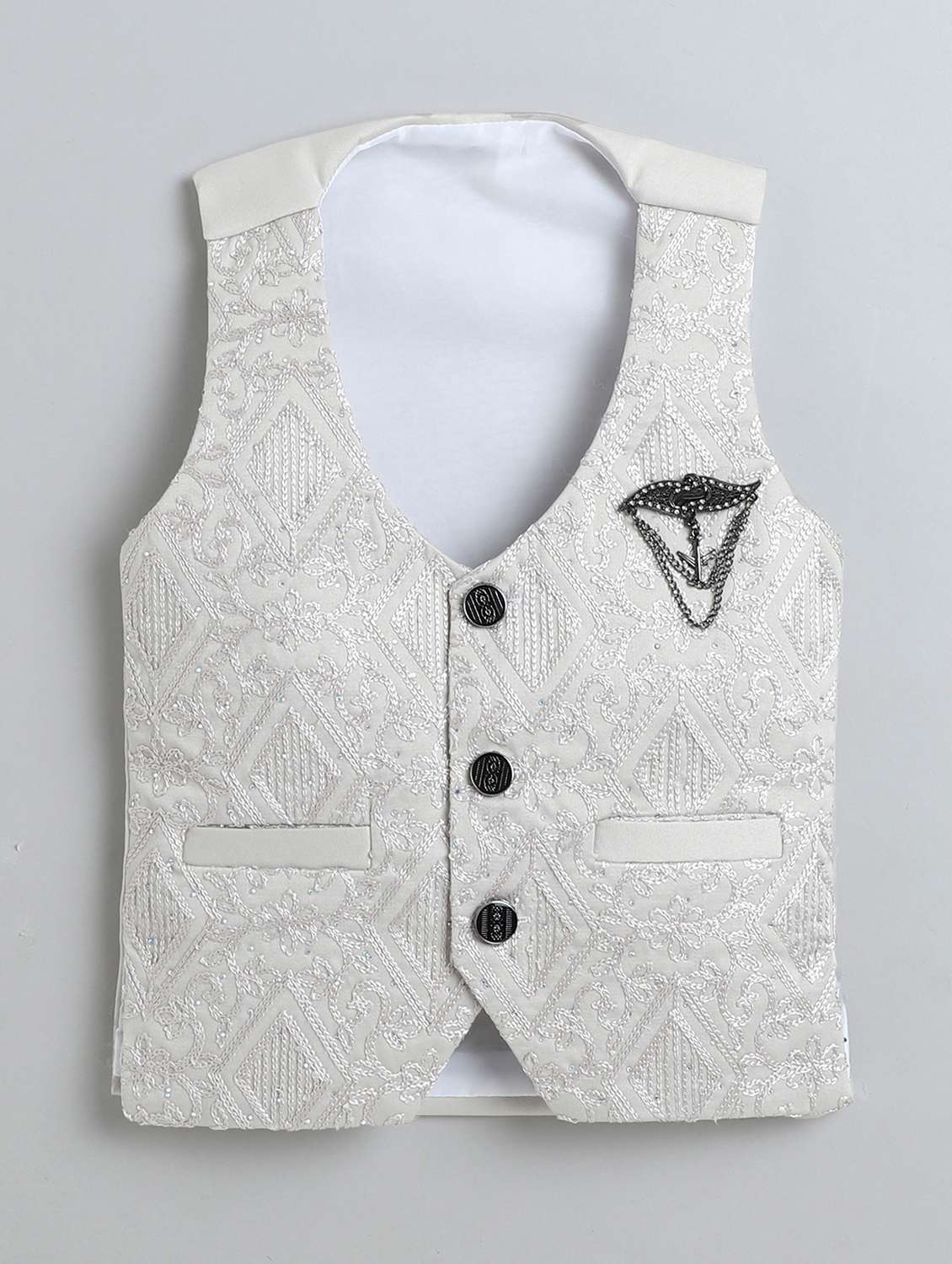 boys printed waistcoat and trouser with shirt set - 22271317 -  Standard Image - 3