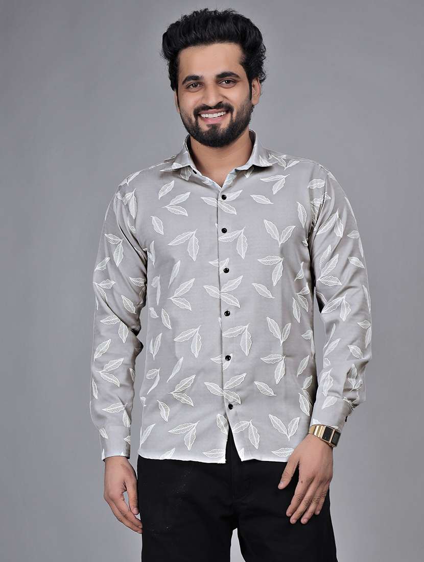 men printed collared long sleeve shirt