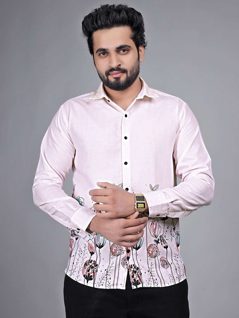 men printed collared long sleeve shirt