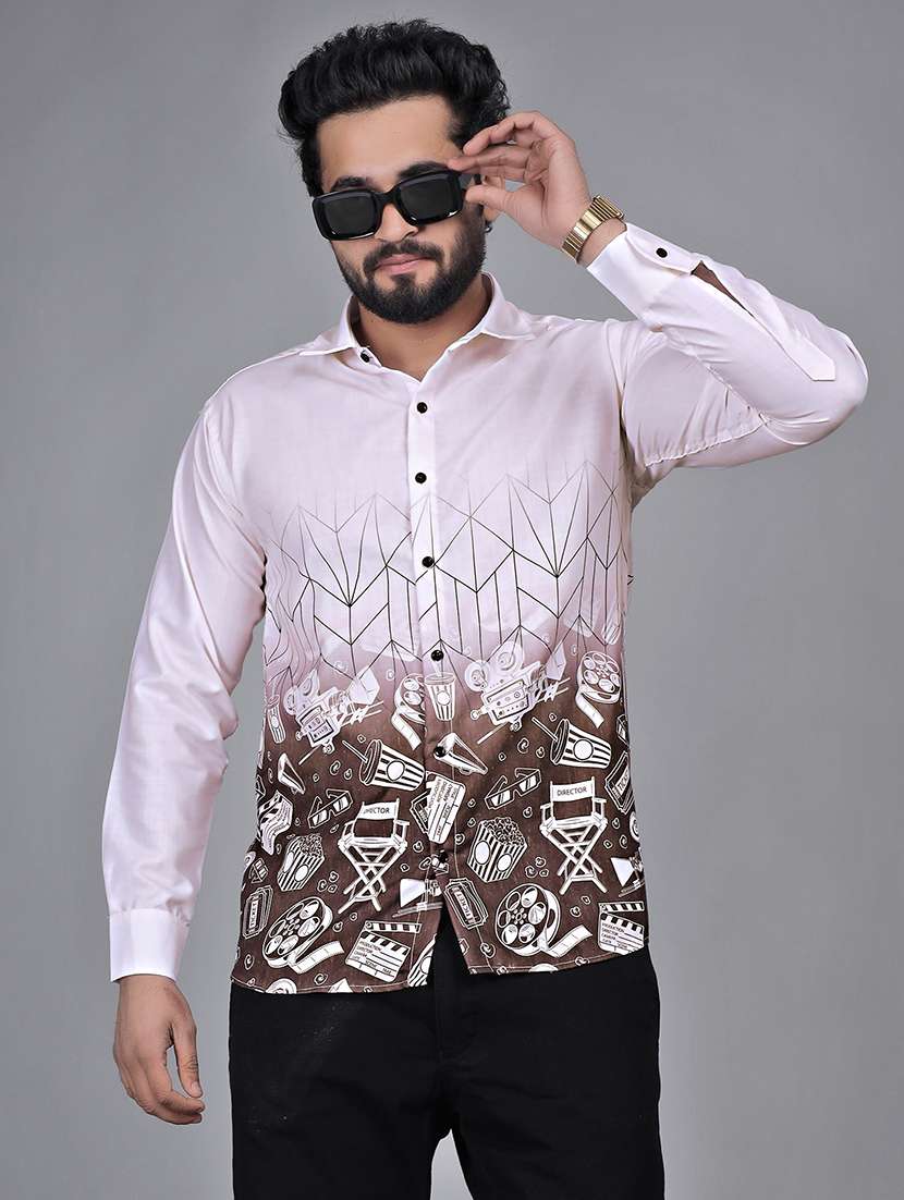 men printed collared long sleeve shirt