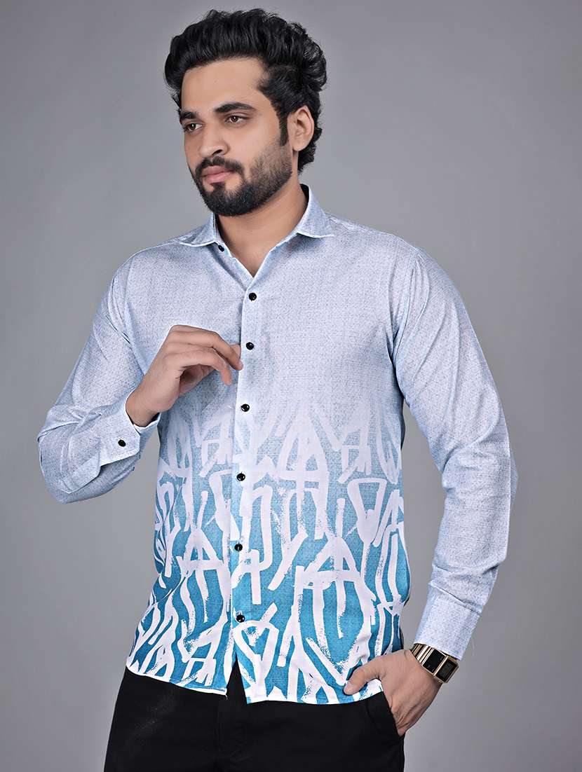 men printed collared long sleeve shirt