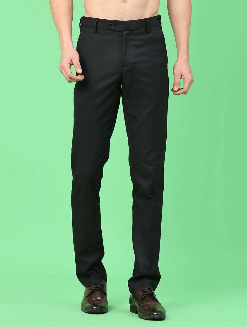 men solid mid rise flat front formal trouser