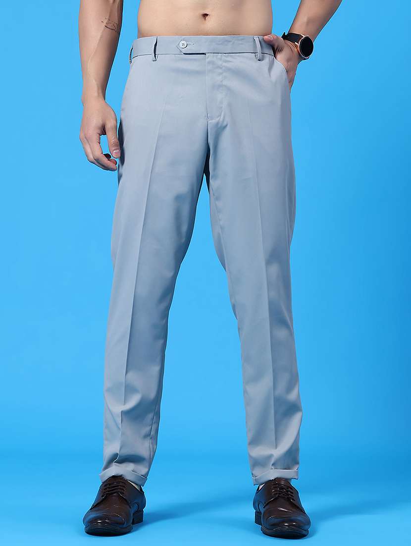 men solid mid rise flat front formal trouser