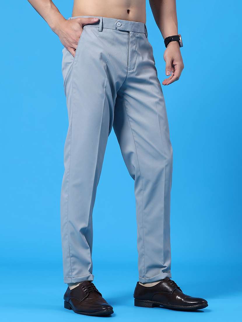 men solid mid rise flat front formal trouser - 22271569 -  Standard Image - 3
