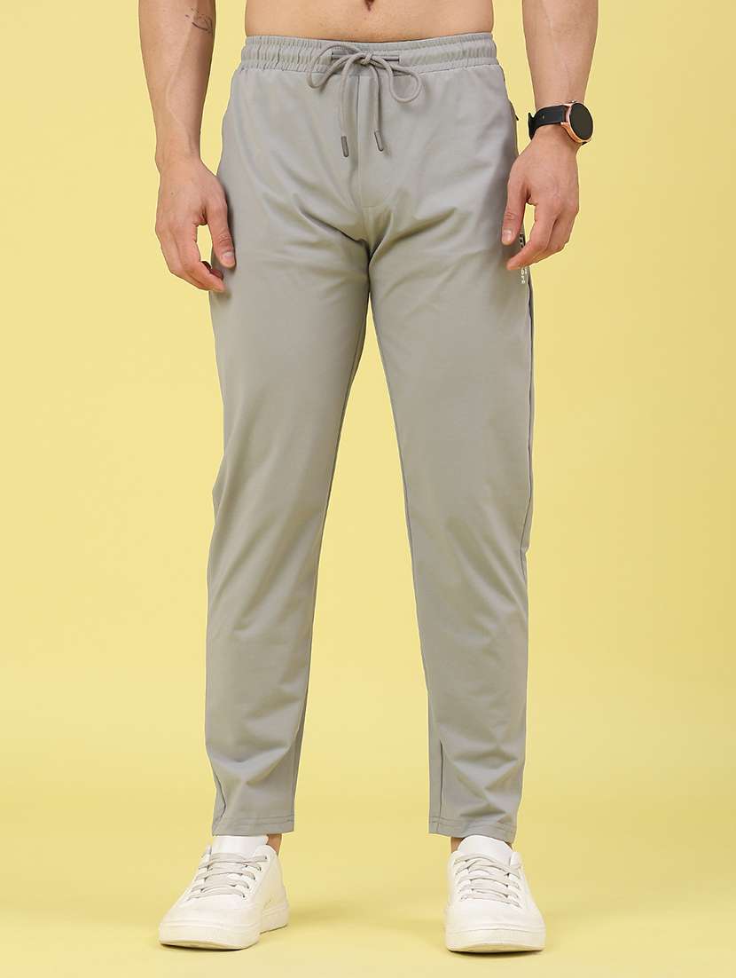 men solid mid rise full length track pant