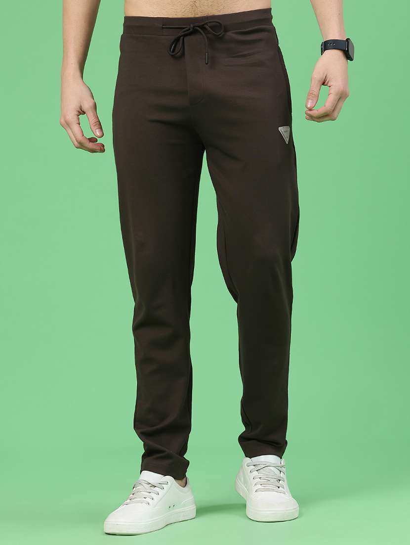 men solid mid rise full length track pant