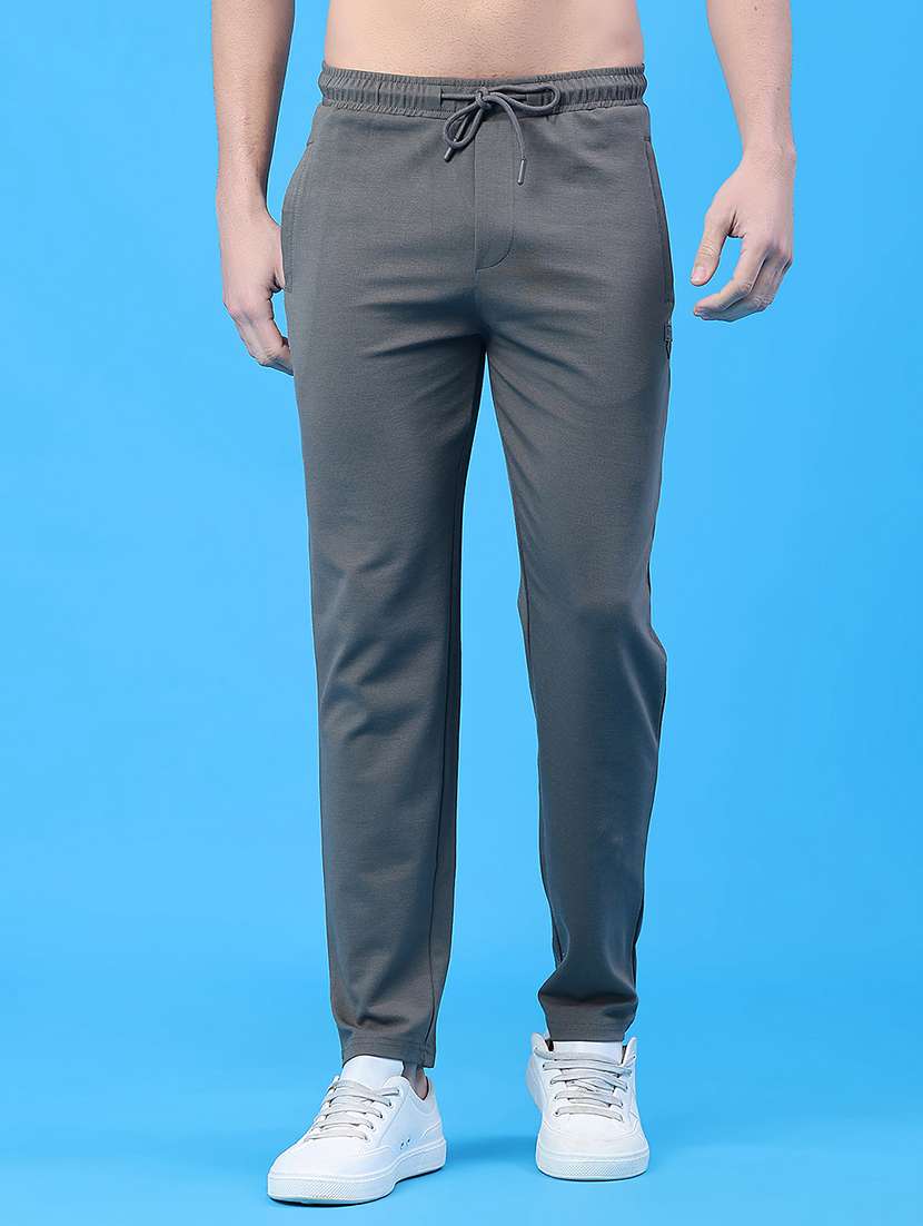 men solid mid rise full length track pant
