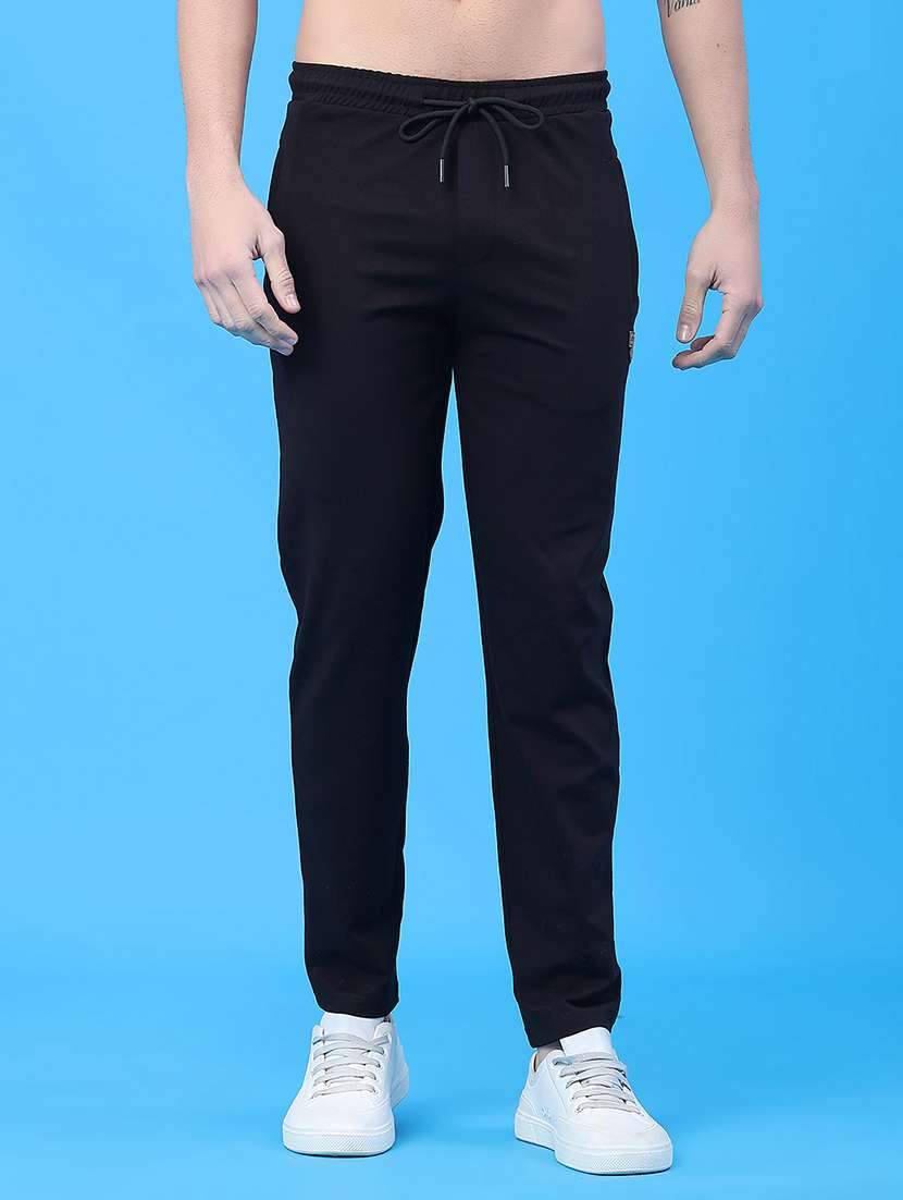 men solid mid rise full length track pant