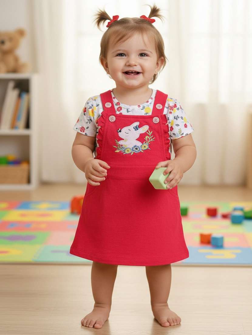 girls printed t-shirt and dungree set