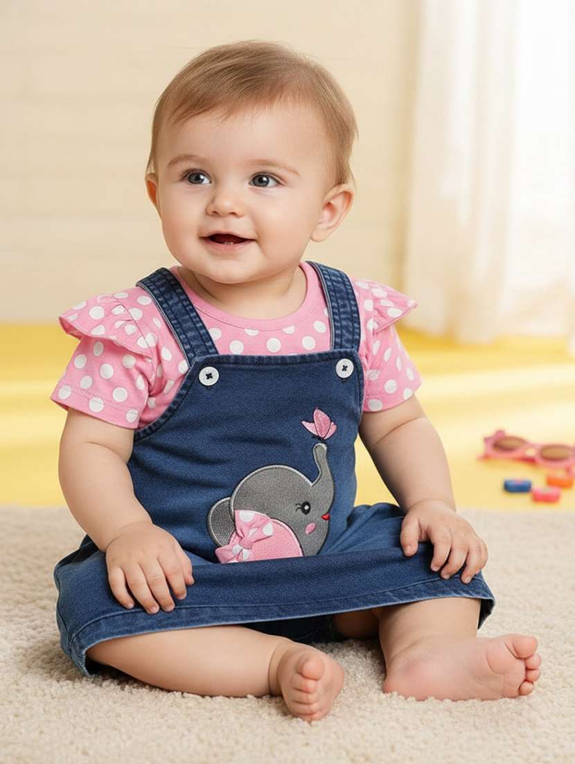 girls printed t-shirt with dungaree dress