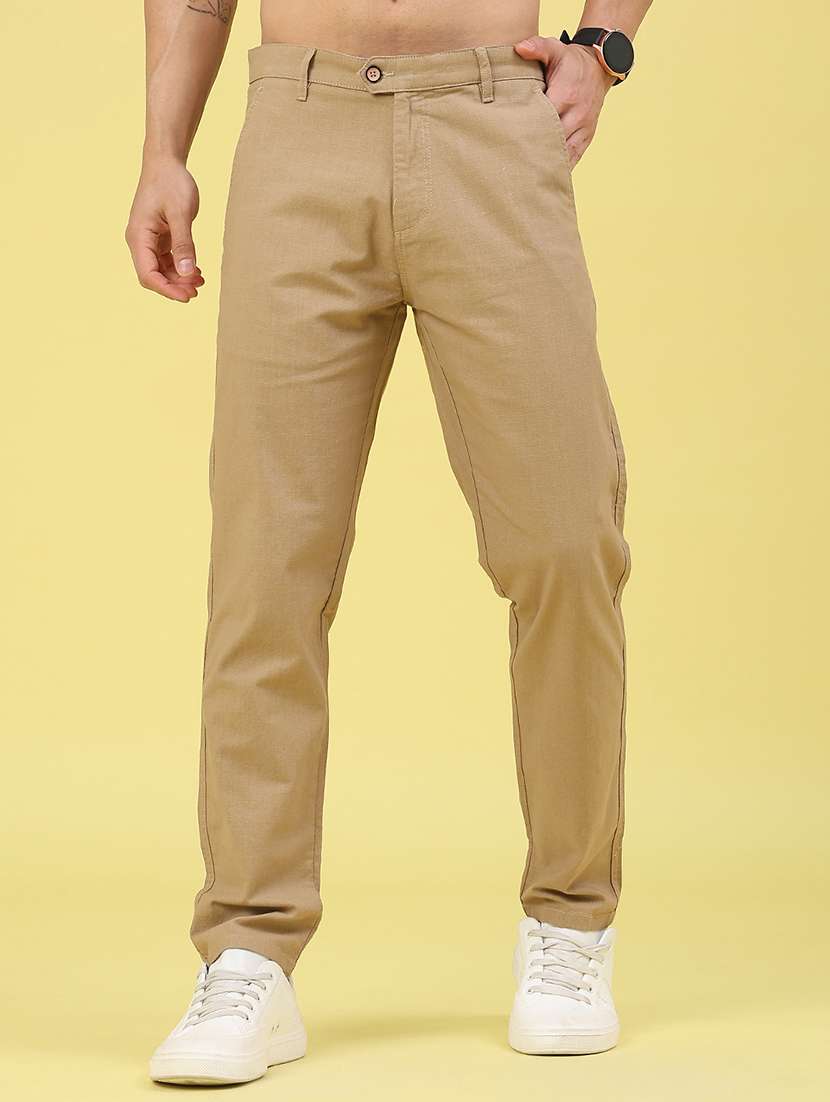 men solid mid rise chinos casual trouser