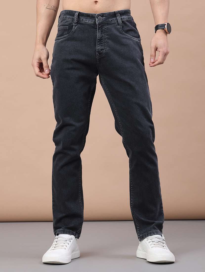 men plain mid rise full length jeans