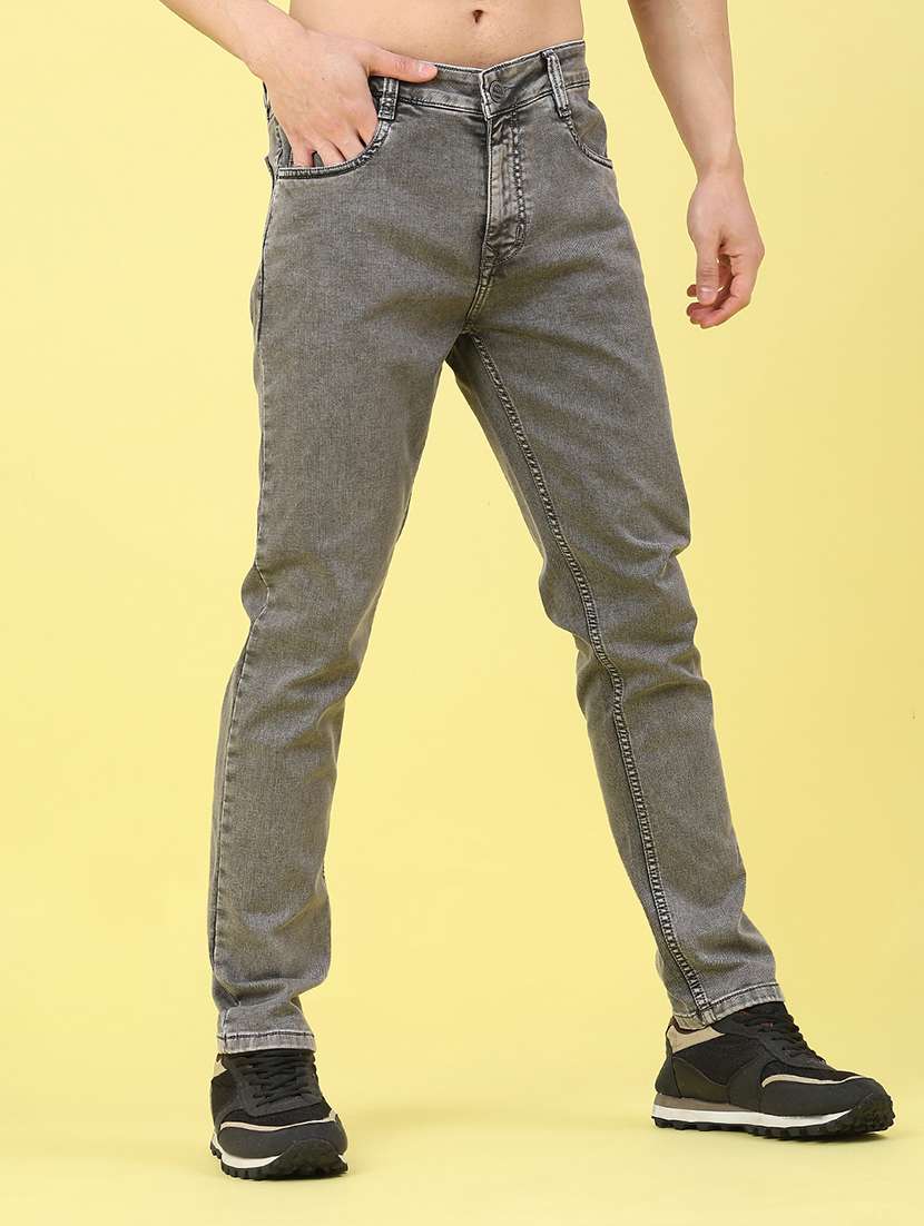 men plain mid rise full length jeans
