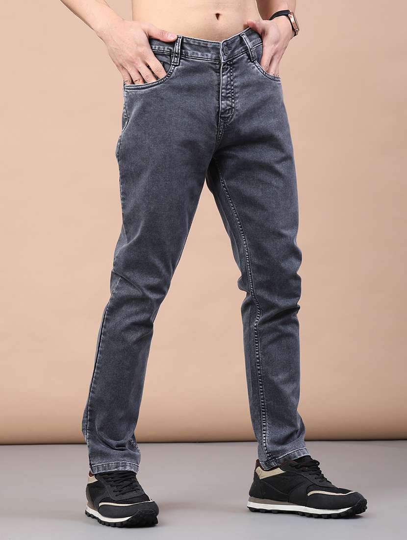 men plain mid rise full length jeans