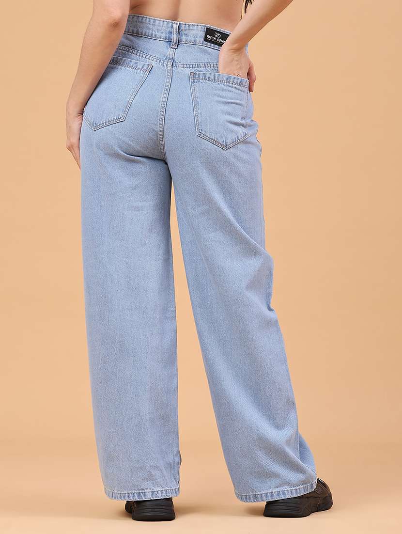 women plain high rise wide leg jeans - 22271771 -  Standard Image - 3