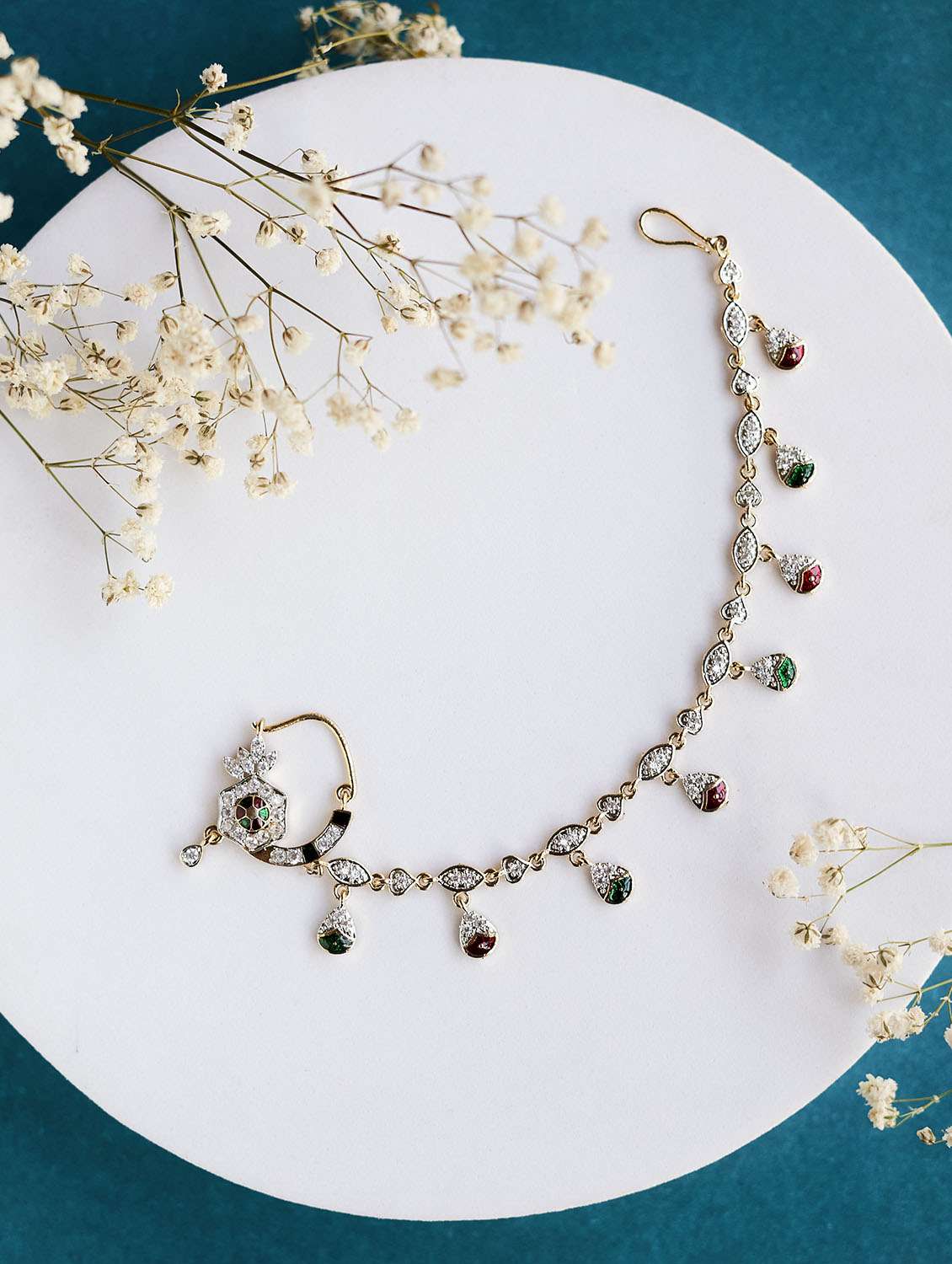 manohari two tone gold silver nath