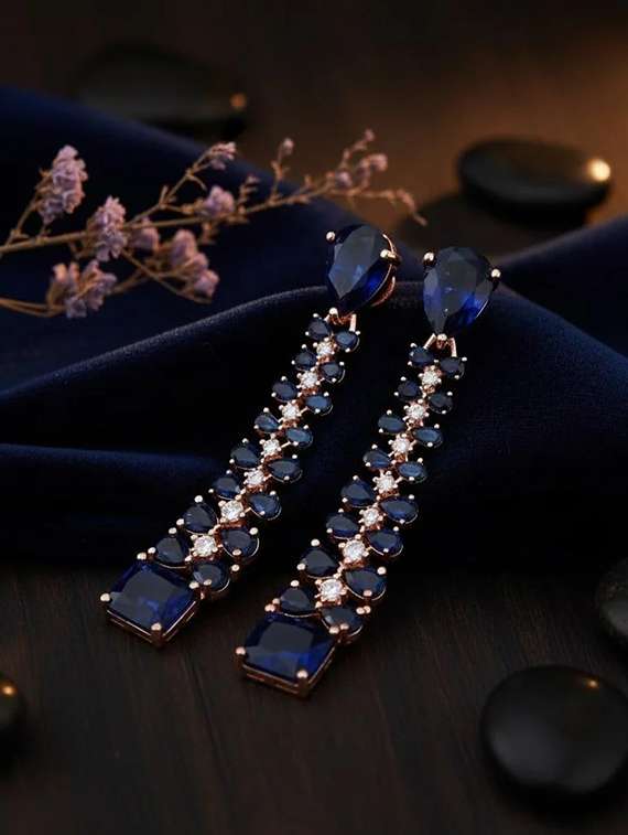 women blue brass drop earring