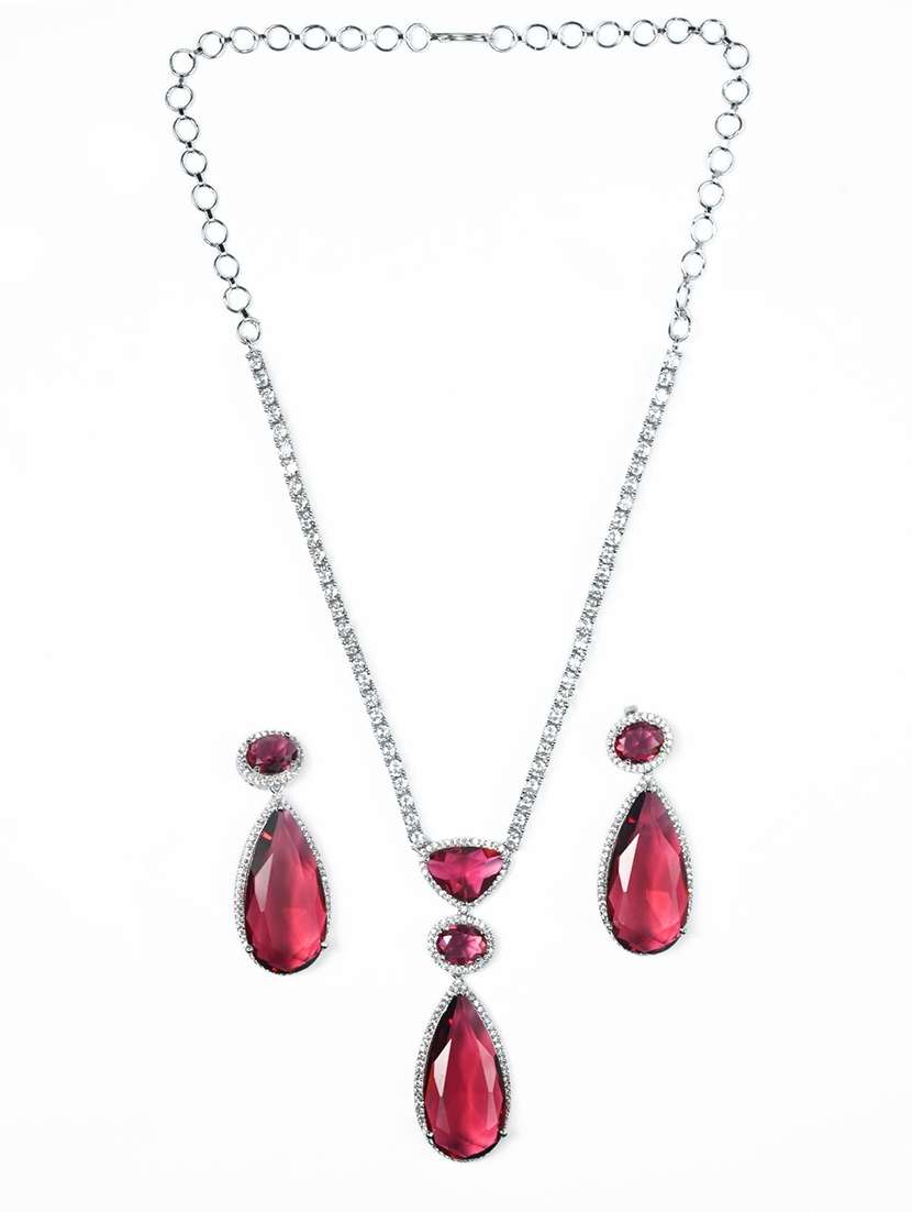 women stone studded sapphire glow necklace set - 22271861 -  Standard Image - 3