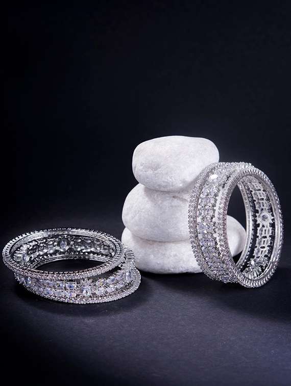 women crystal zirconia rhodium bangles