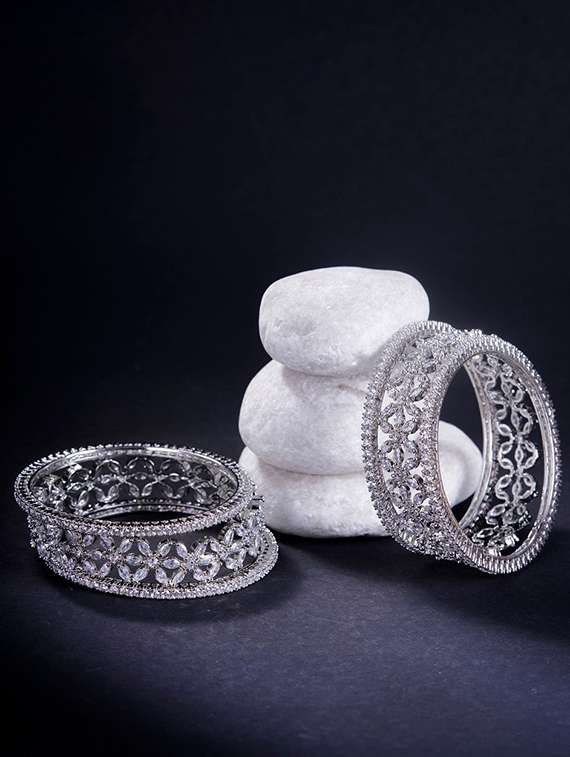 women crystal zirconia rhodium bangles