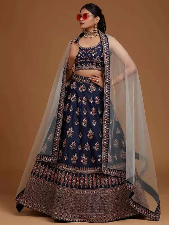 women solid with work semi stitched flared lehenga