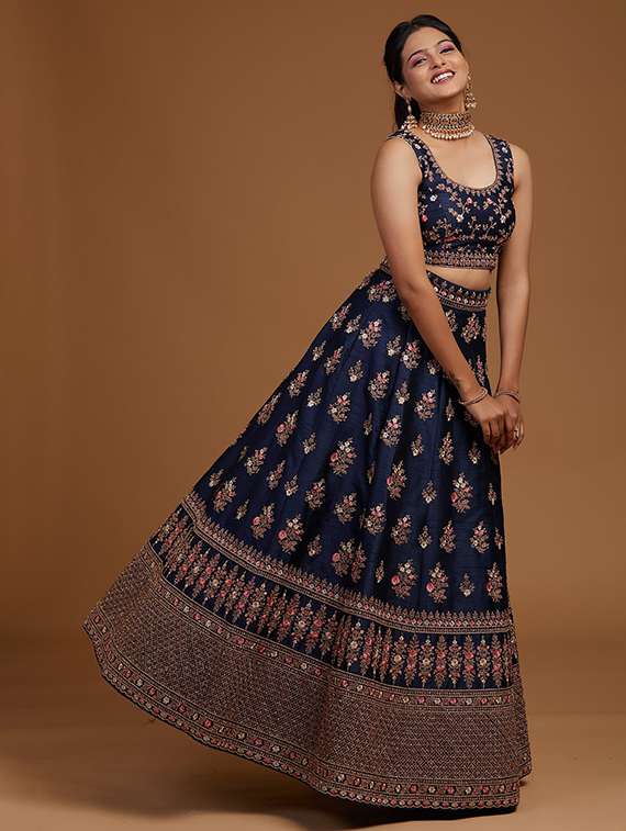 women solid with work semi stitched flared lehenga - 22271921 -  Standard Image - 3