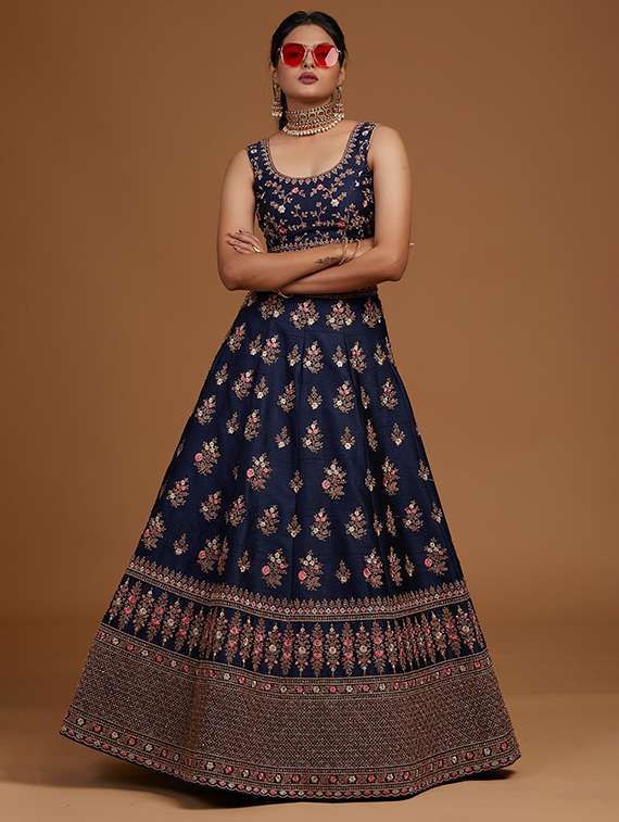 women solid with work semi stitched flared lehenga - 22271921 -  Standard Image - 5