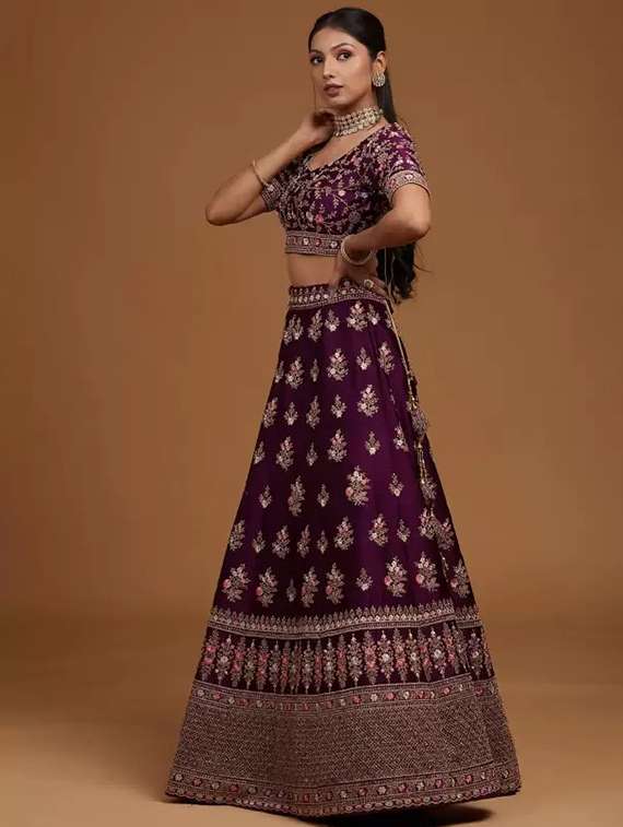 women solid with work semi stitched flared lehenga - 22271922 -  Standard Image - 3