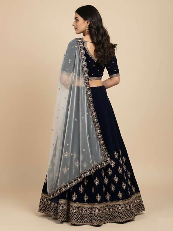 women solid with work semi stitched flared lehenga - 22271923 -  Standard Image - 3
